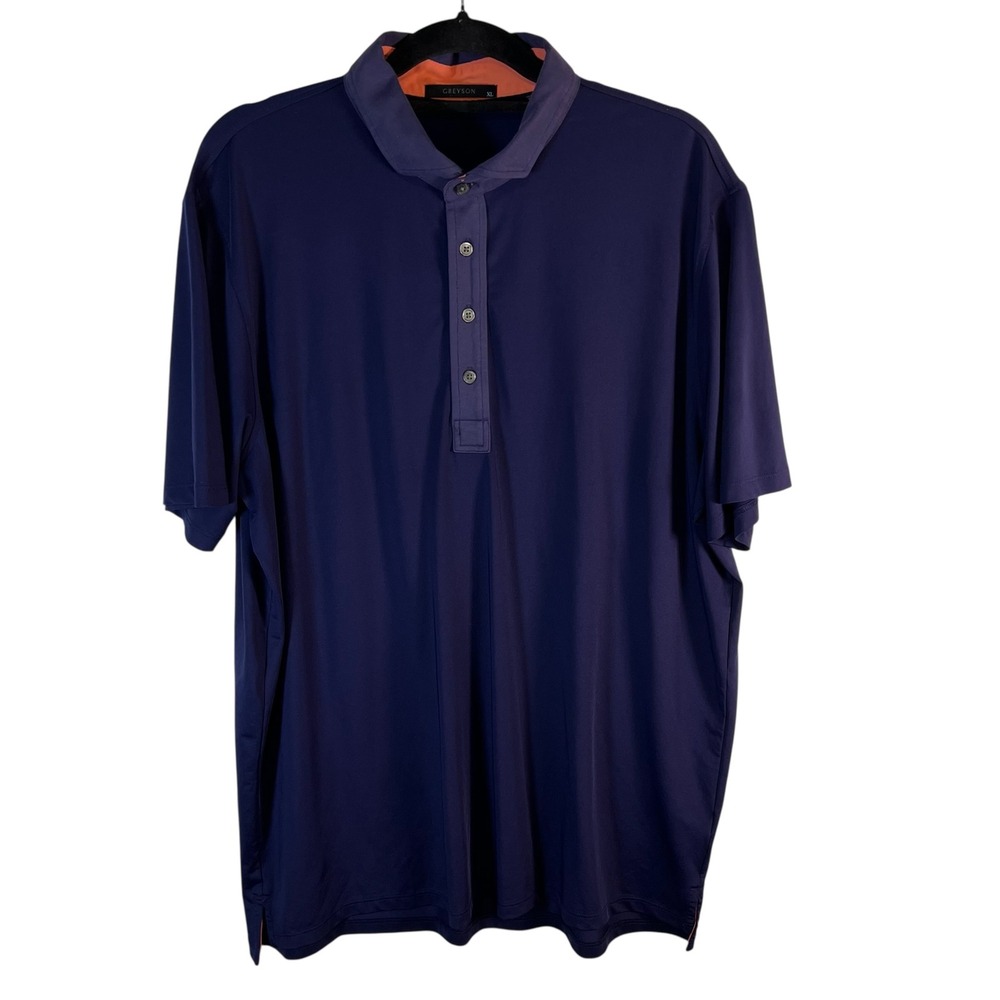 Greyson Men XL Purple Short Sleeve Golf Polo Shirt Wolf Logo Stretch Performance